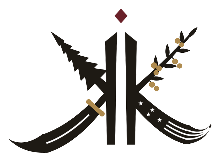 The Heritage Crest — a KK monogram drawn from a cedar, an olive branch, a sword, and stars and stripes